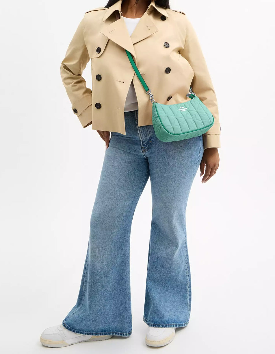 Teri Shoulder Bag Quilted Denim Green Coach