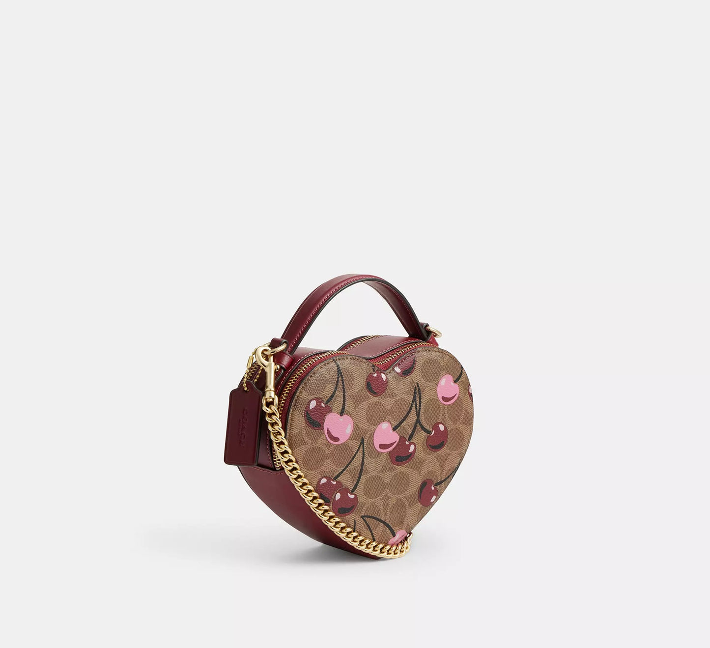 Heart Crossbody Bag In Signature Canvas With Cherry Print Tan Multi Coach
