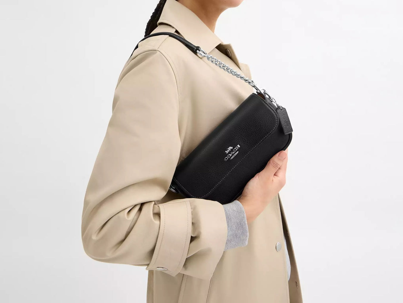 Hailey Flap Bag Silver Black Coach
