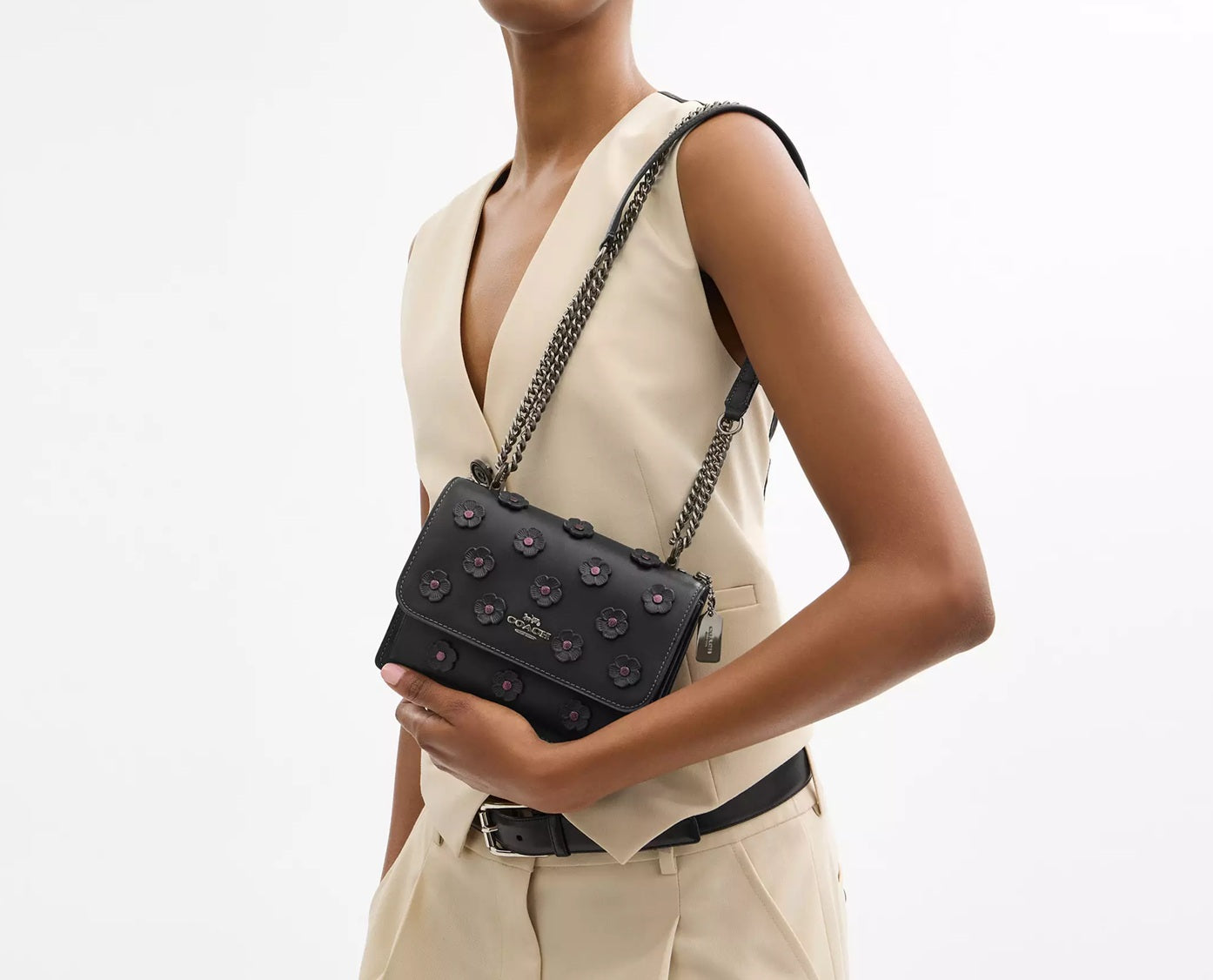 Mini Klare Crossbody Bag With Floral Applique Black Coach