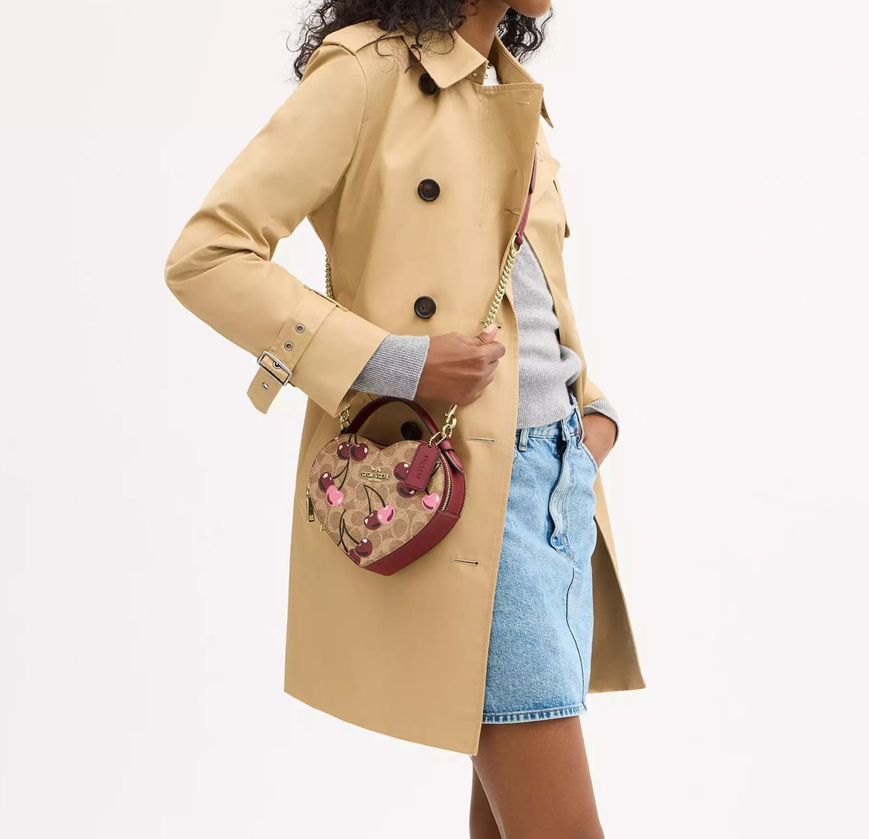 Heart Crossbody Bag In Signature Canvas With Cherry Print Tan Multi Coach