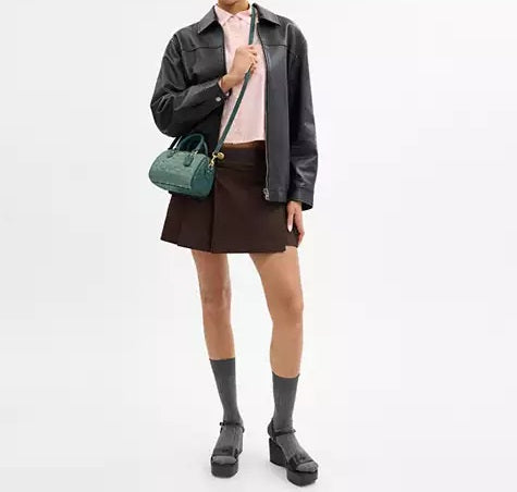 Mini Rowan Crossbody Bag In Blocked Signature Leather Dark Turquoise Coach