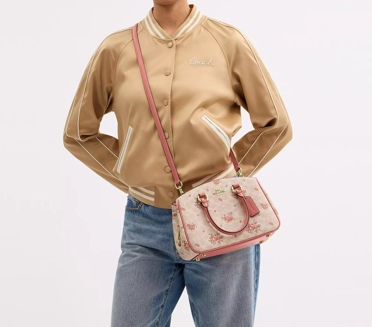 Savannah Small Carryall Bag In Signature Canvas With Floral Print Sand Multi Coach