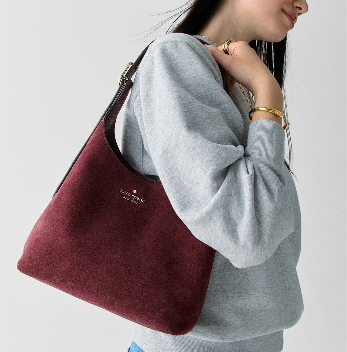 454 Suede Small Shoulder Bag Dark Merlot Kate Spade