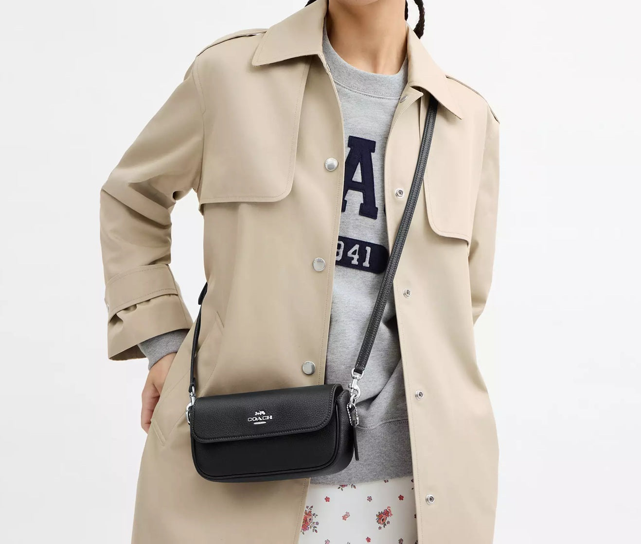 Hailey Flap Bag Silver Black Coach