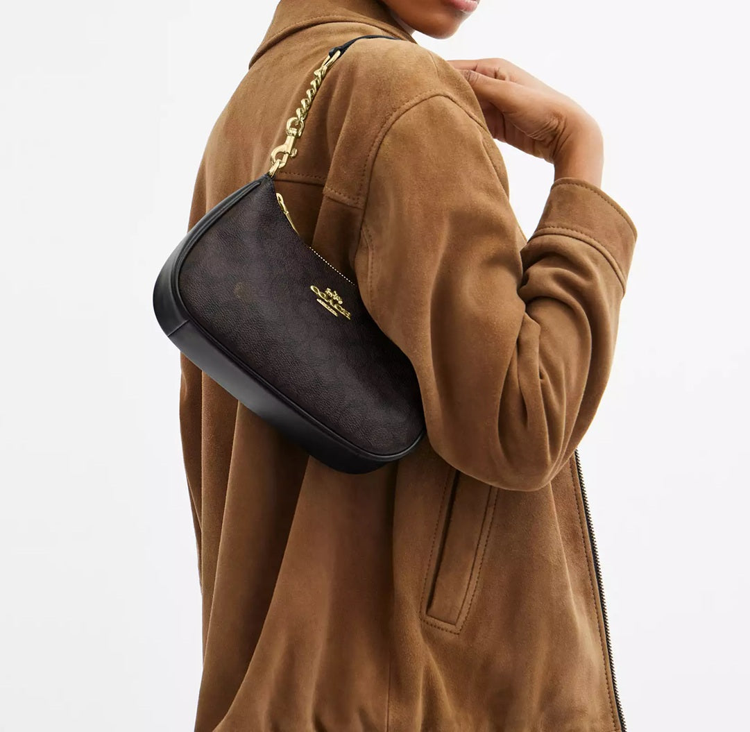 Teri Shoulder Bag In Signature Canvas Walnut Black Coach