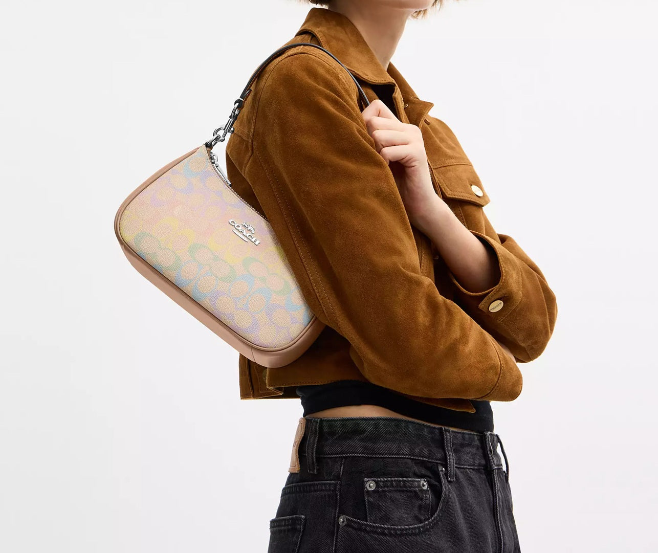 Teri Shoulder Bag In Rainbow Signature Canvas Silver Coach