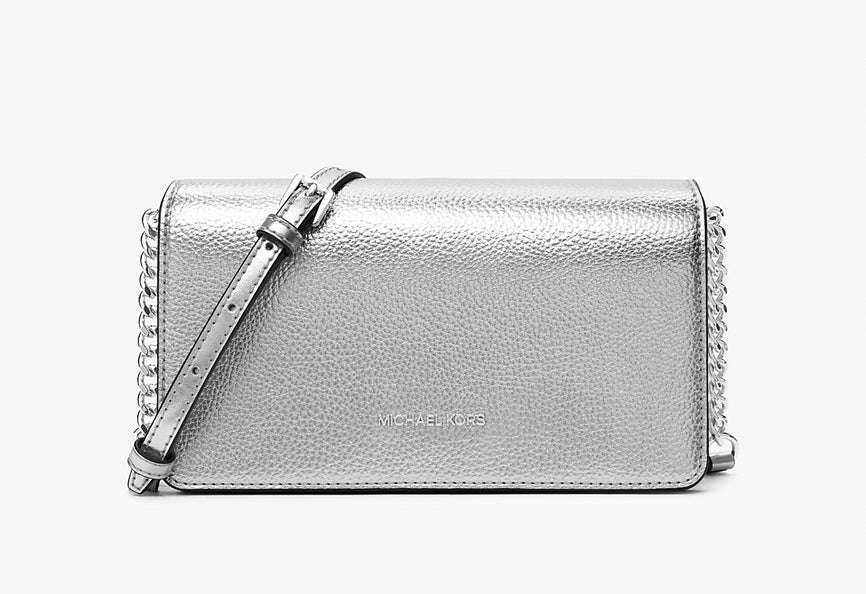 Jet Set Medium Metallic Crossbody Bag Silver Michael Kors