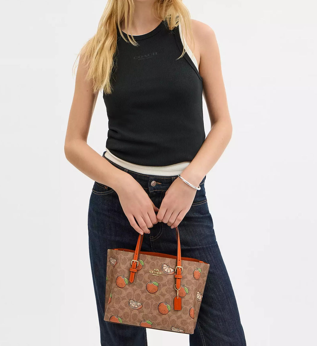 Mollie Tote Bag 25 In Signature Canvas With Orange Print Tan Multi Coach