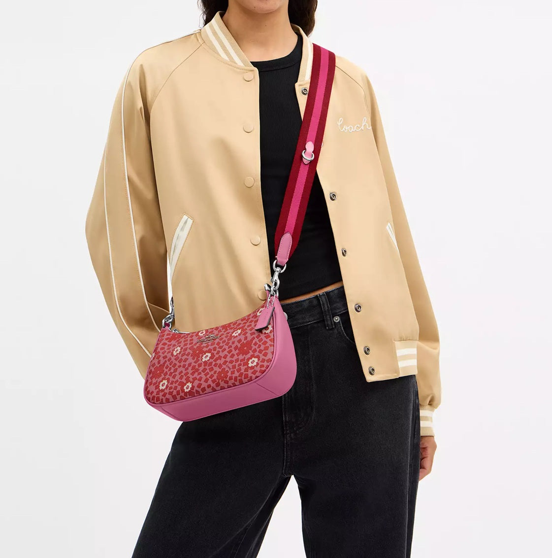 Teri Shoulder Bag With Floral Print Pink Multi Coach