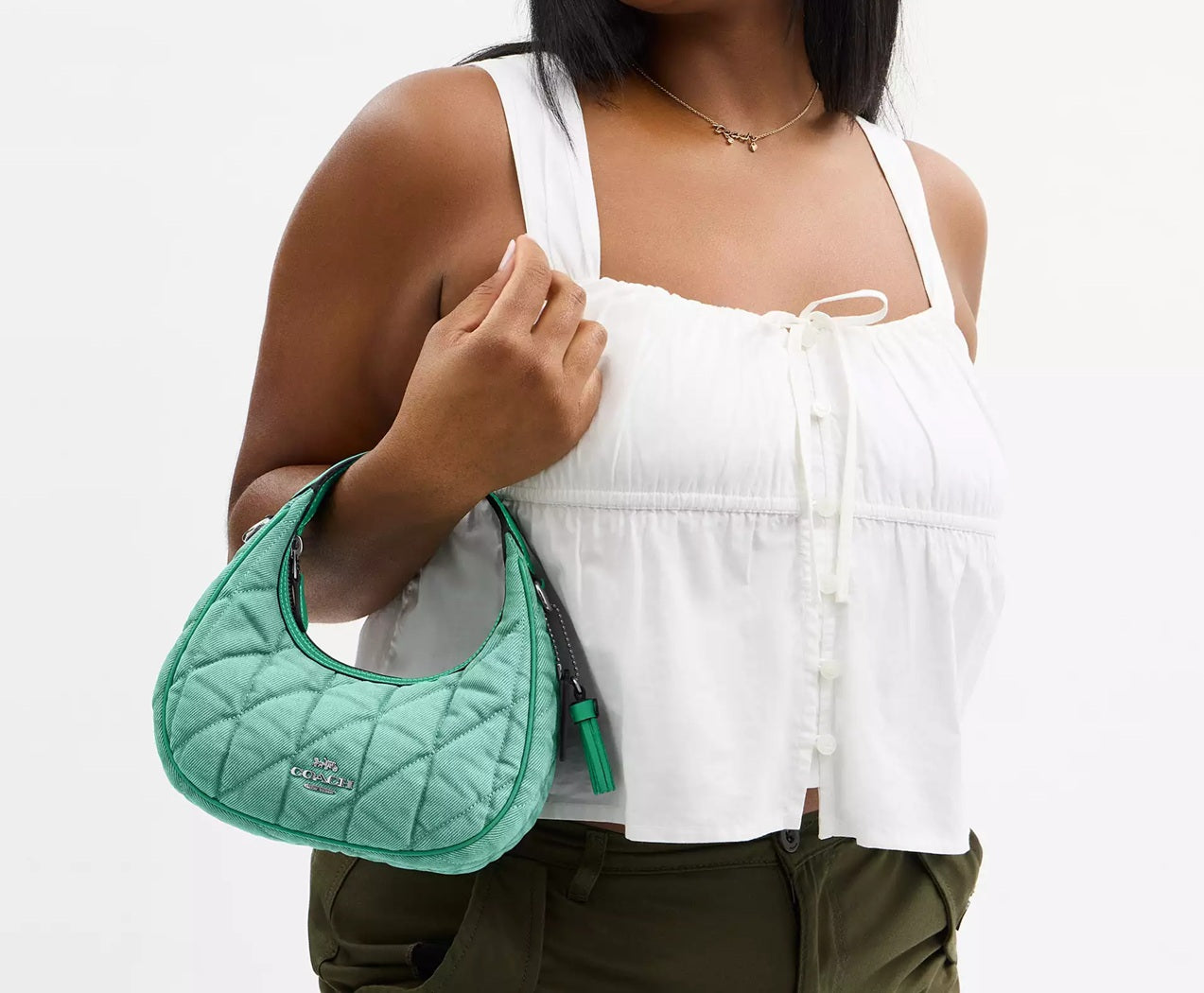 Carmen Mini Crossbody Bag Quilted Denim Green Coach