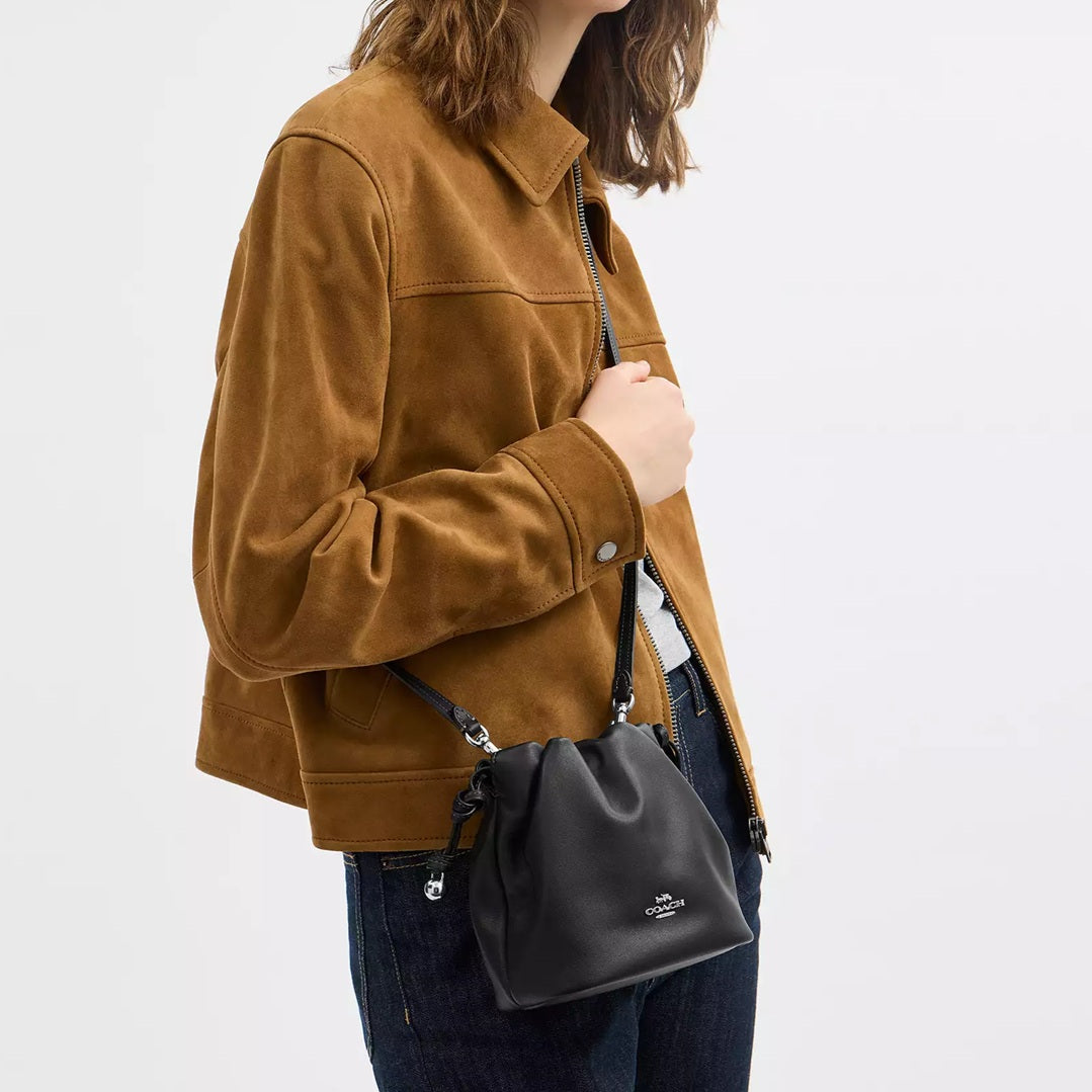 Faye Mini Drawstring Bag With Ruching Black Coach