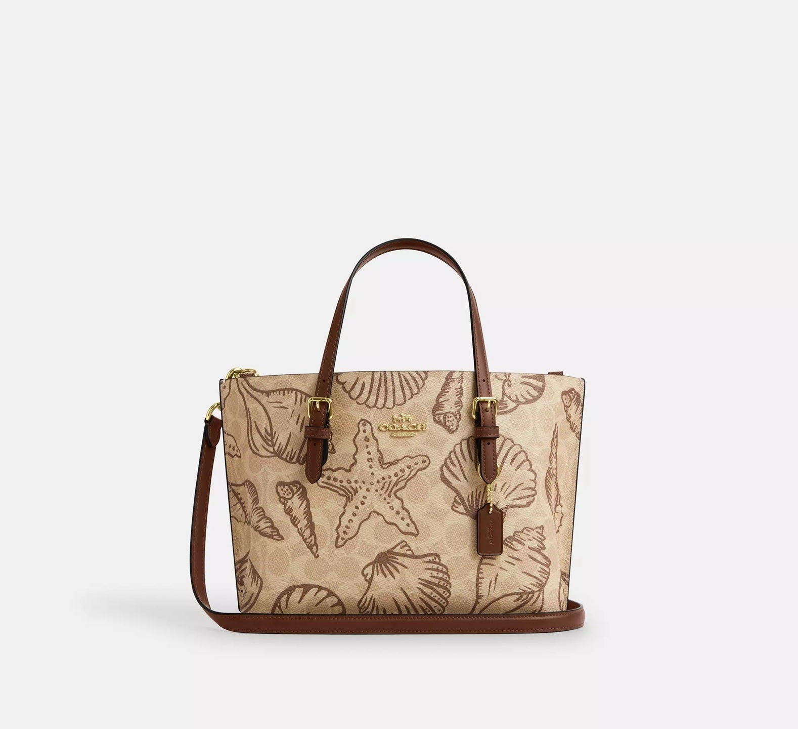 【Coach】Mollie Tote Bag With Shell Print ◆国内発送◆ Mollie Tote Bag 25 In Signature Canvas With Shell Print Sand