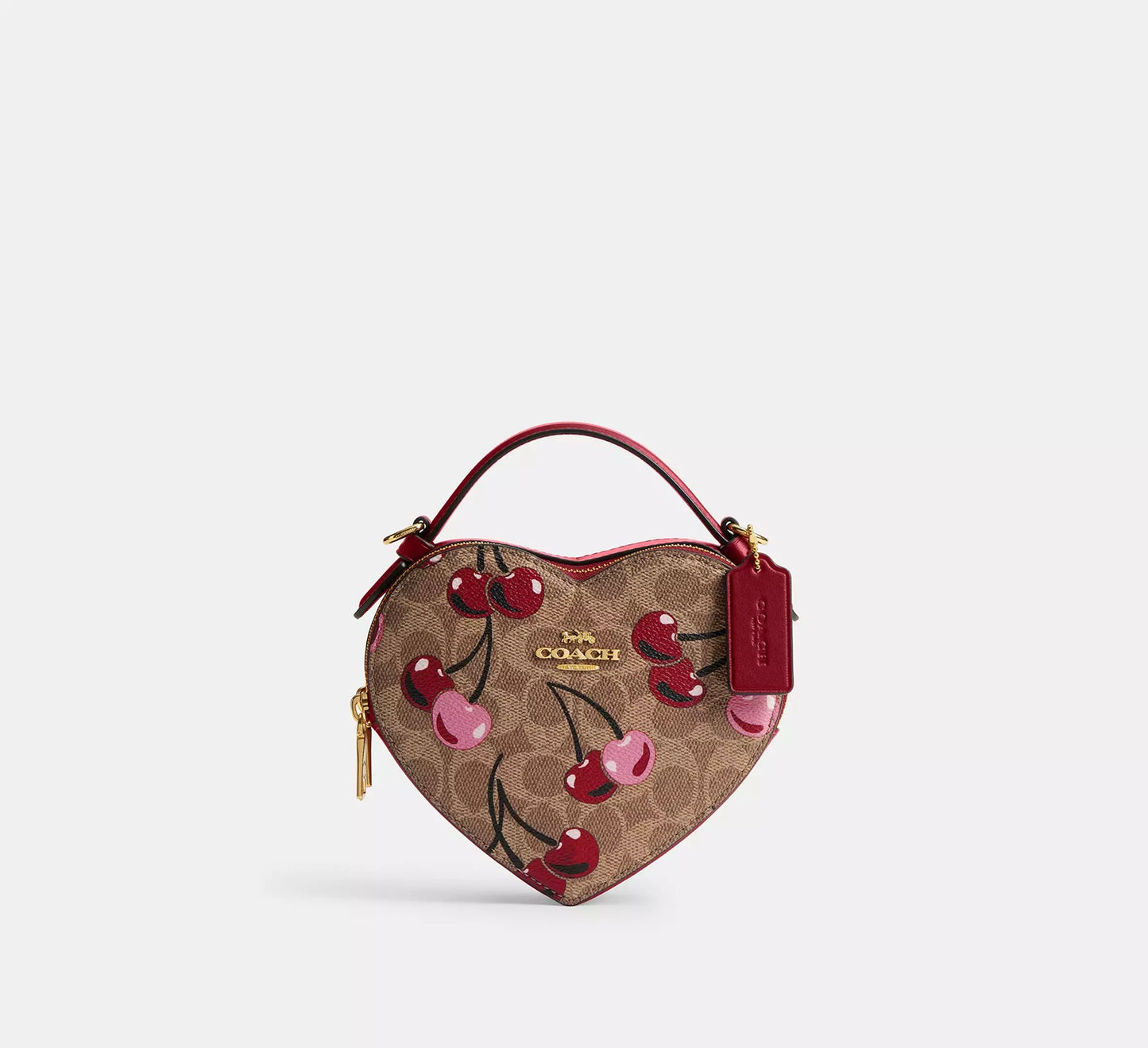 Heart Crossbody Bag In Signature Canvas With Cherry Print Tan Multi Coach