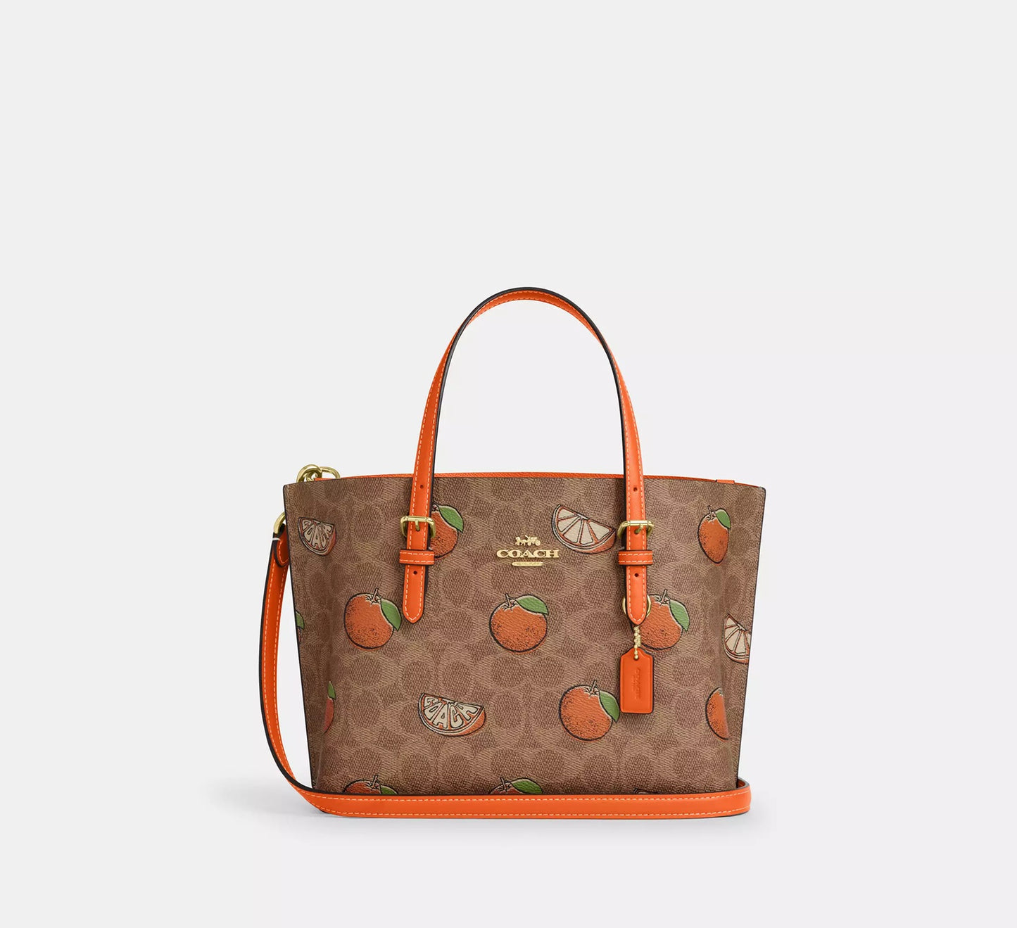 Mollie Tote Bag 25 In Signature Canvas With Orange Print Tan Multi Coach