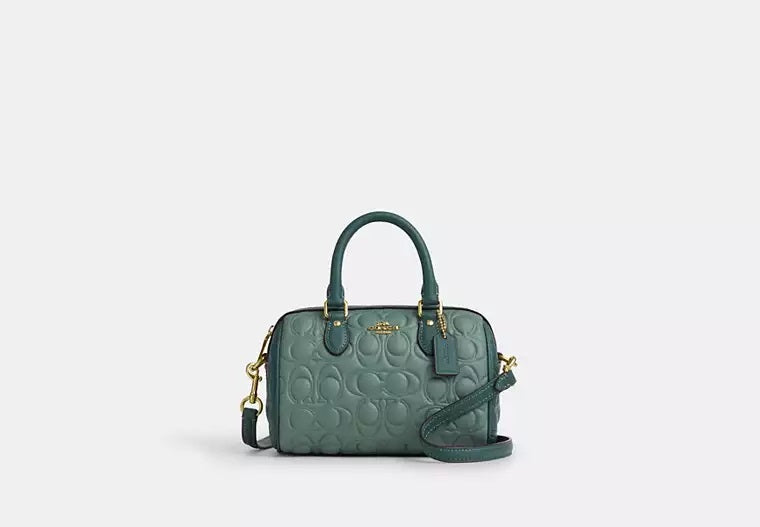 Mini Rowan Crossbody Bag In Blocked Signature Leather Dark Turquoise Coach