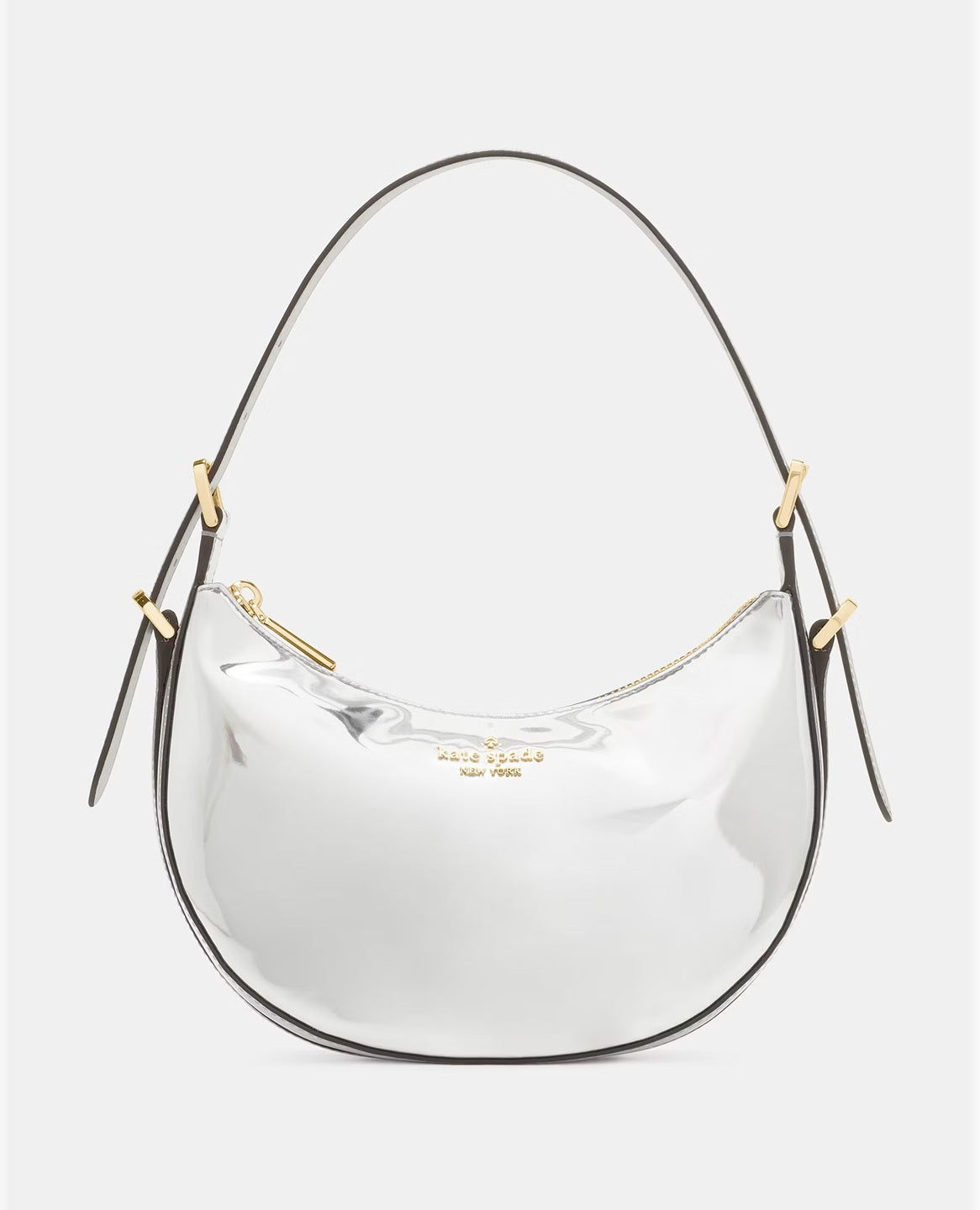 Nova Mirror Metallic Small Crescent Shoulder Bag Silver Kate Spade