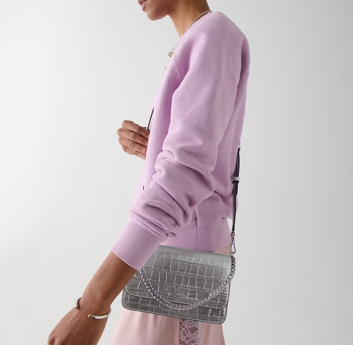 Madison Croc Embossed Willow Mini Flap Crossbody Silver Kate Spade