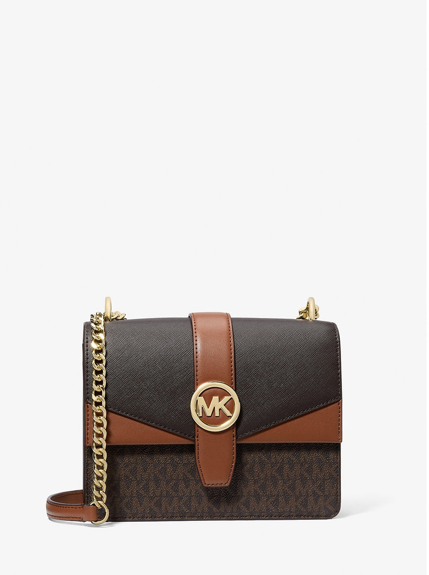 Greenwich Small Color Block Signature Logo Crossbody Bag Brown Michael Kors