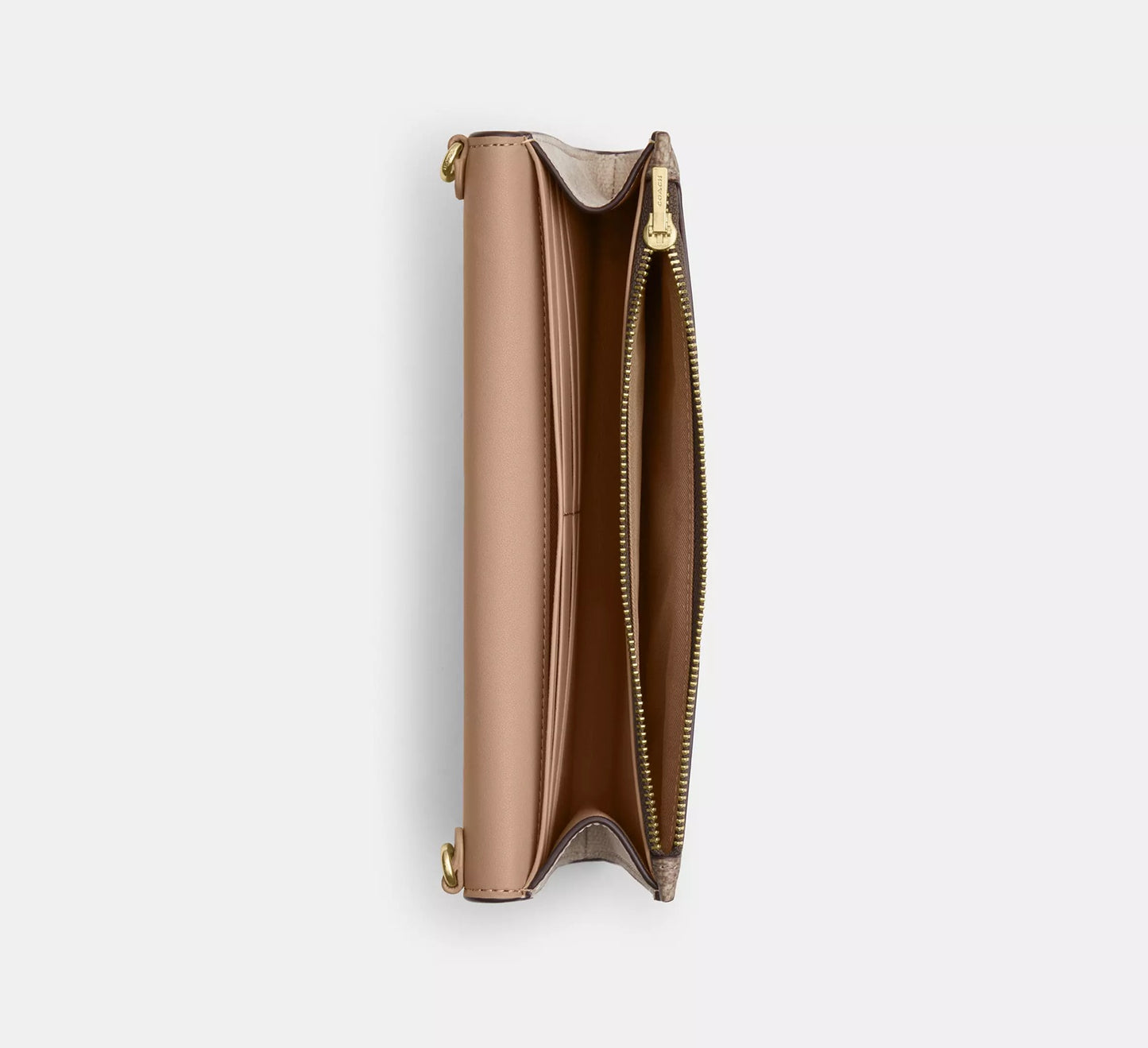 Klare Wallet With Chain In Blocked Signature Canvas Sand Tan Coach
