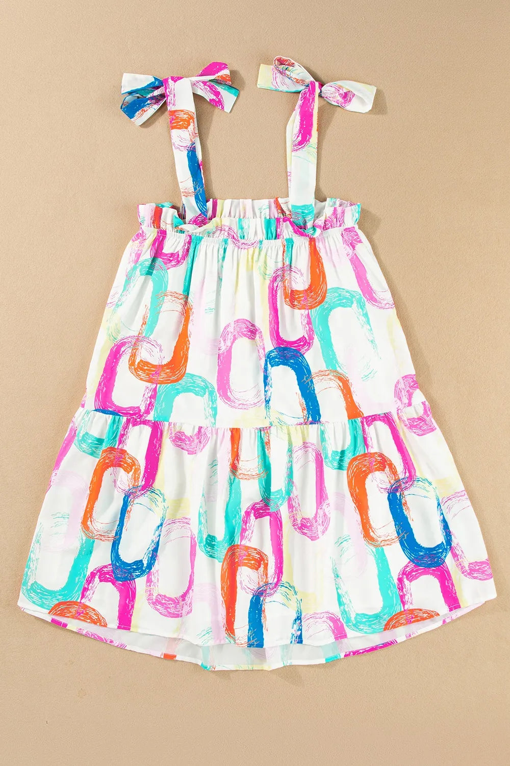 Abstract Print Knotted Straps Ruffled Mini Dress
