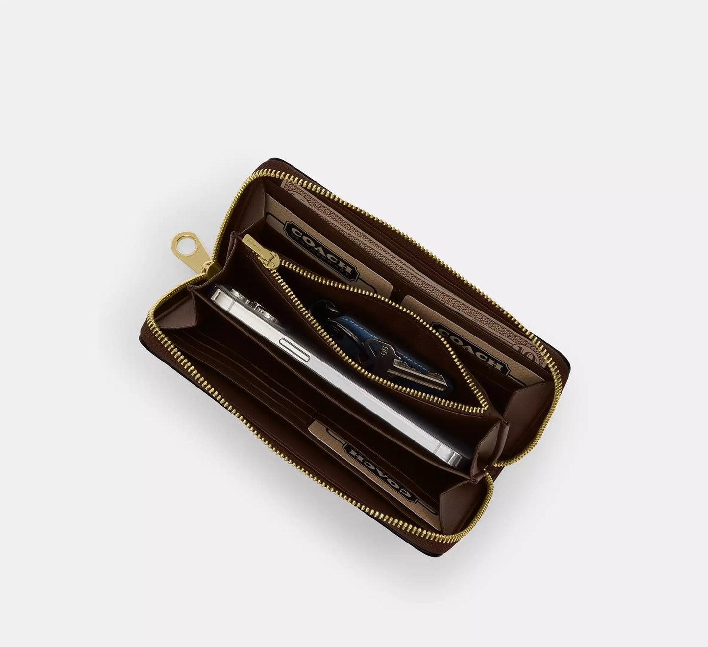 Long Zip Around Wallet In Signature Canvas With Cherry Print Denim Multi Coach