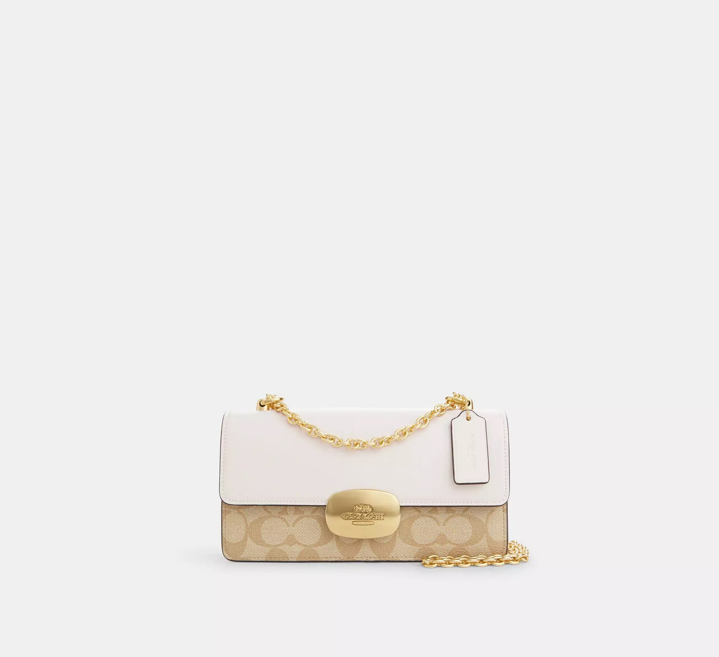 Eliza Flap Crossbody Bag In Signature Canvas Khaki Chalk Coach