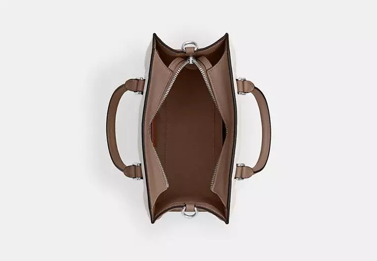 Maggie Small Tote Bag In Blocked Signature Leather Chalk Taupe Coach