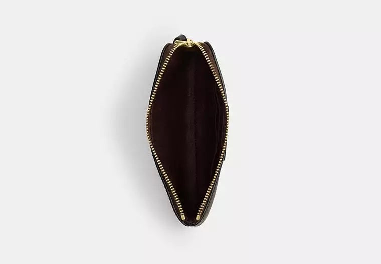 Corner Zip Wristlet In Signature Canvas With Stripe Walnut Black Coach