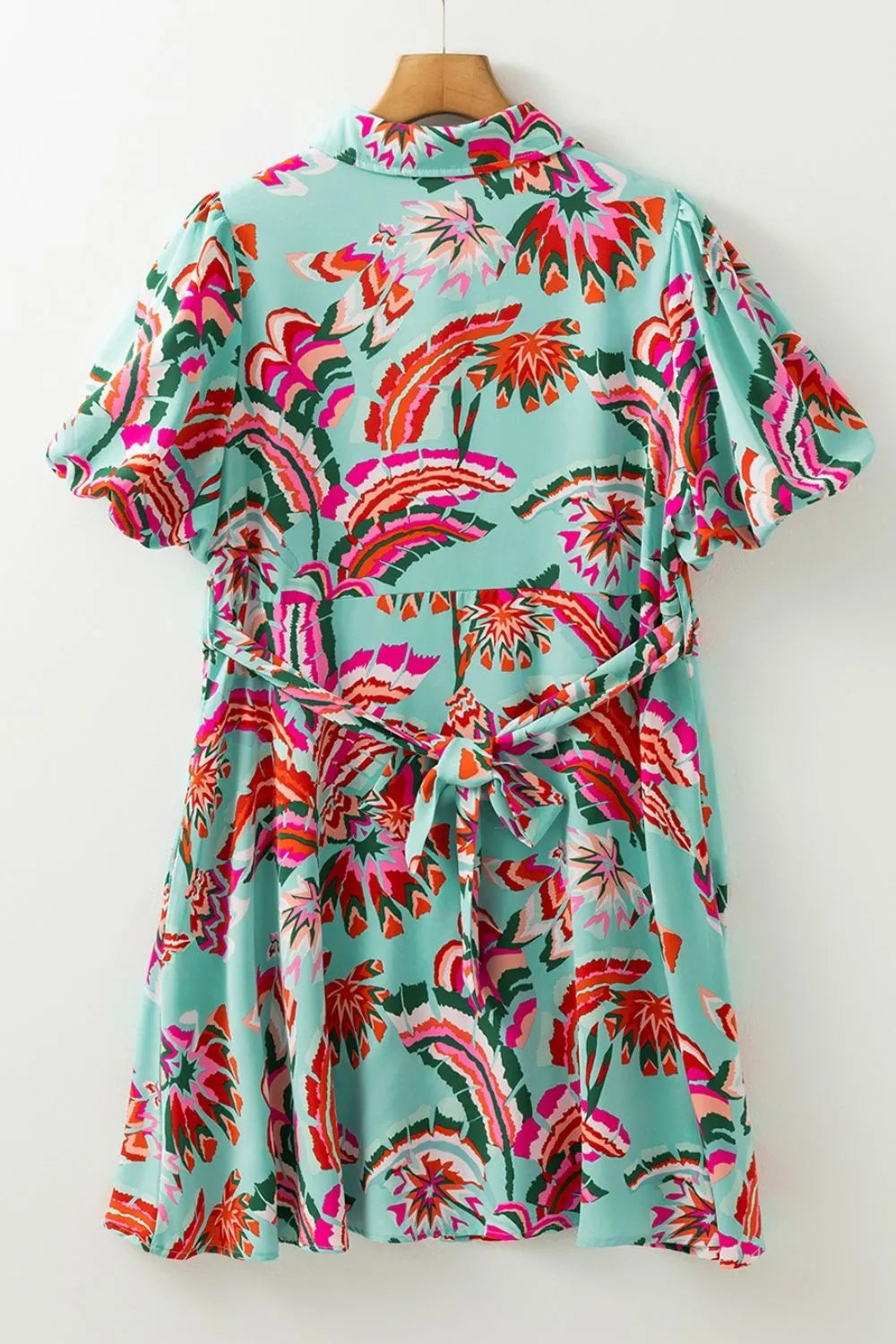 Abstract Print Lace-Up High Waist Buttoned Mini Dress