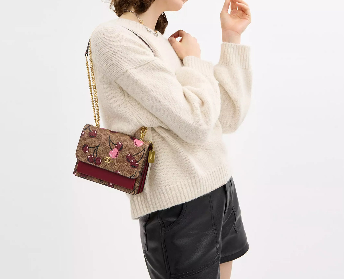 Mini Klare Crossbody Bag In Signature Canvas With Cherry Print Tan Multi Coach