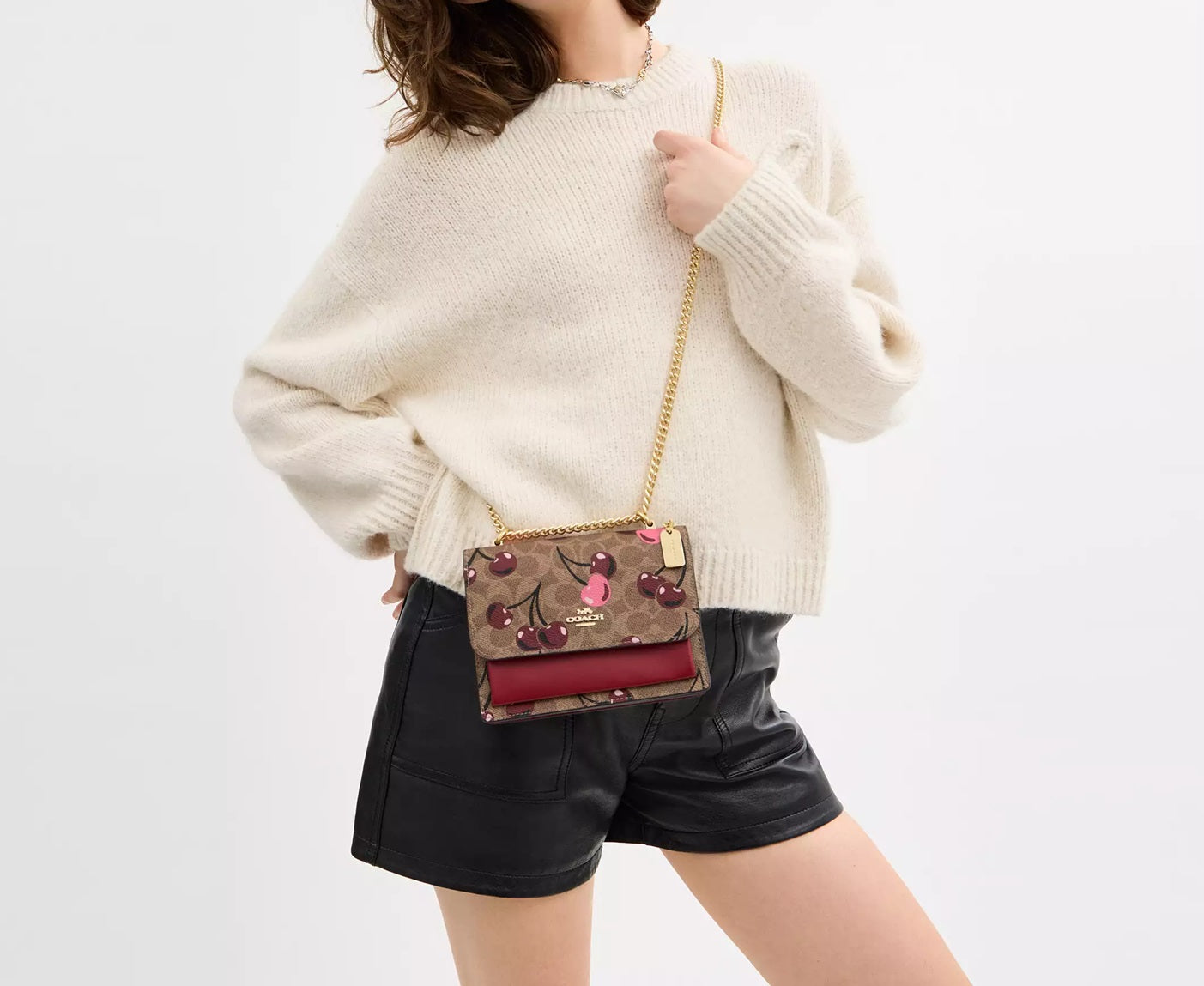 Mini Klare Crossbody Bag In Signature Canvas With Cherry Print Tan Multi Coach