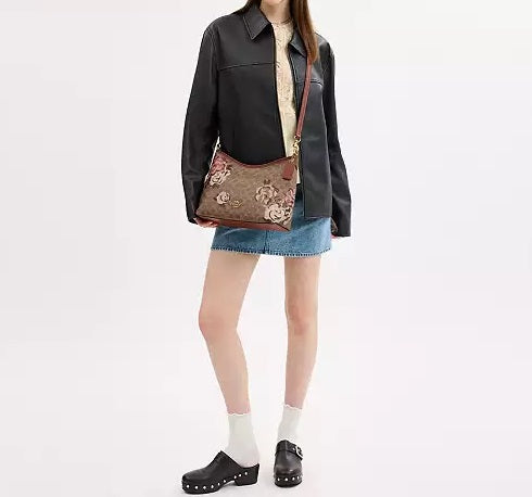 Laurel Shoulder Bag In Signature Canvas With Rose Print Bag Tan Multi Coach