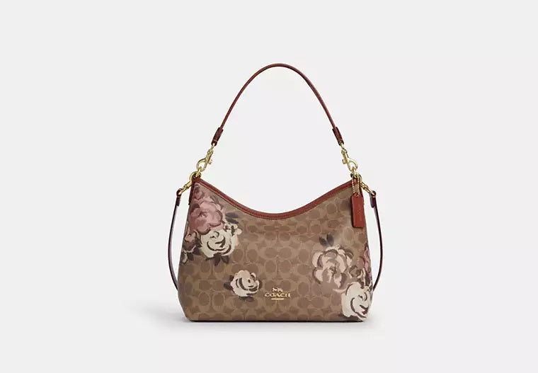 Laurel Shoulder Bag In Signature Canvas With Rose Print Bag Tan Multi Coach