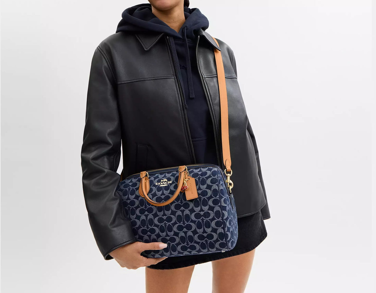 Rowan Large Satchel Bag In Signature Canvas Denim Natural Coach