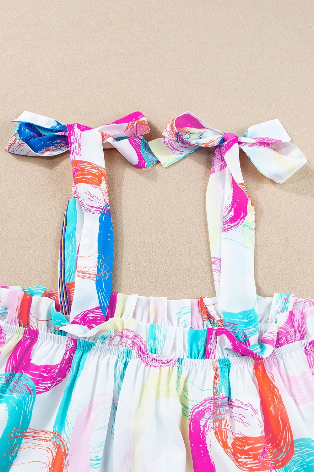 Abstract Print Knotted Straps Ruffled Mini Dress