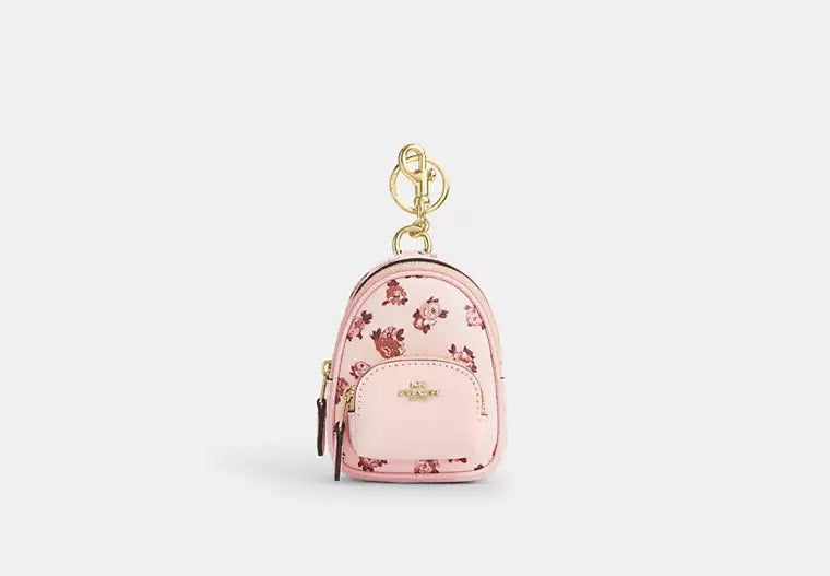 Mini Court Backpack Bag Charm With Rosette Print Blush Coach