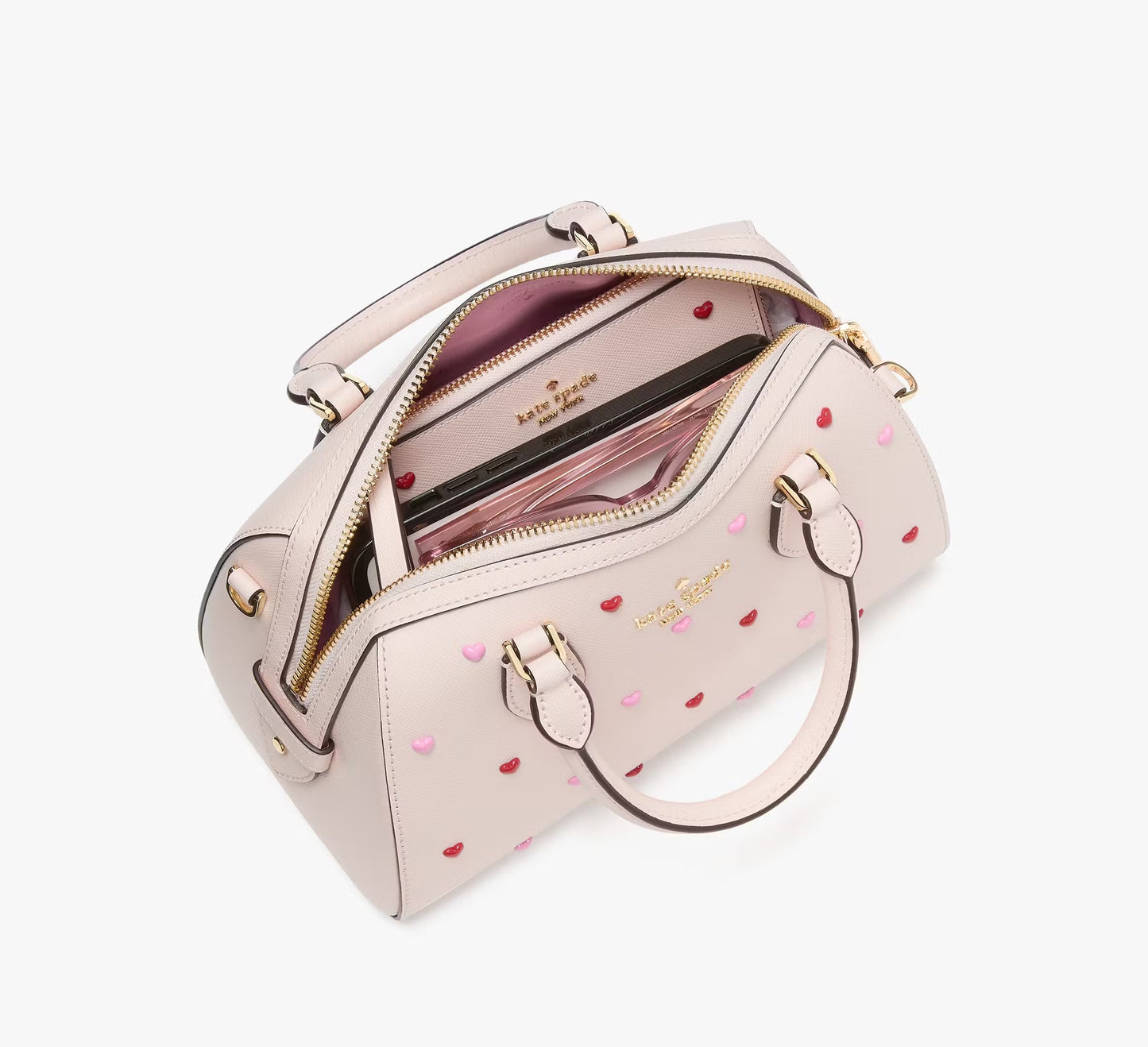 Madison Heart Studs Small Dolly Duffle Bag Powdered Sugar Kate Spade
