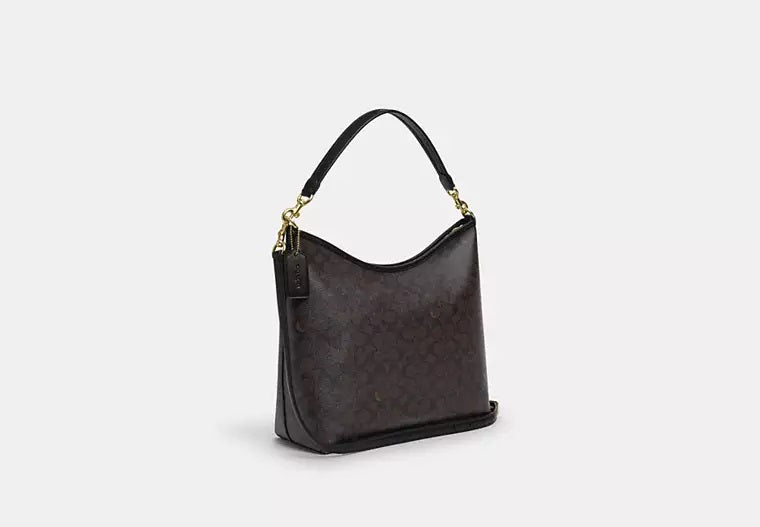 Laurel Large Shoulder Bag In Signature Canvas Walnut Black Coach
