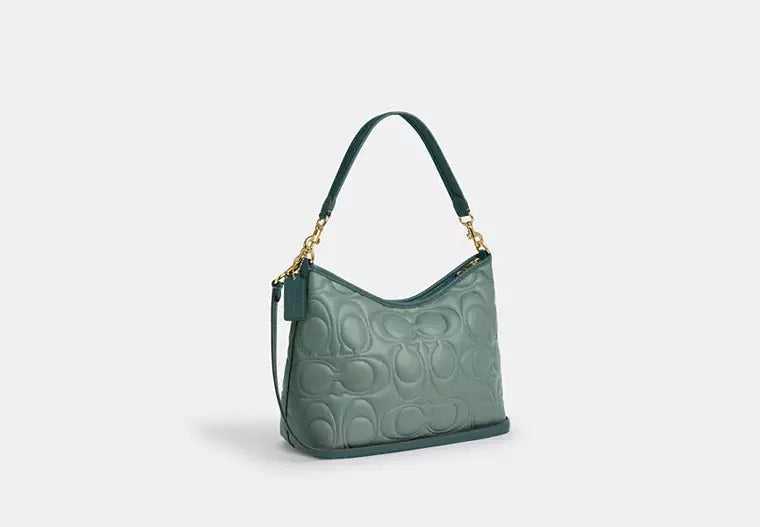 Laurel Shoulder Bag In Blocked Signature Leather Bag Dark Turquoise Coach