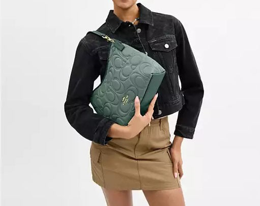 Laurel Shoulder Bag In Blocked Signature Leather Bag Dark Turquoise Coach