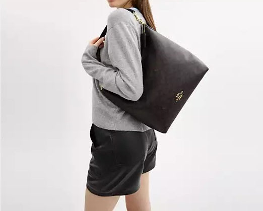 Laurel Large Shoulder Bag In Signature Canvas Walnut Black Coach