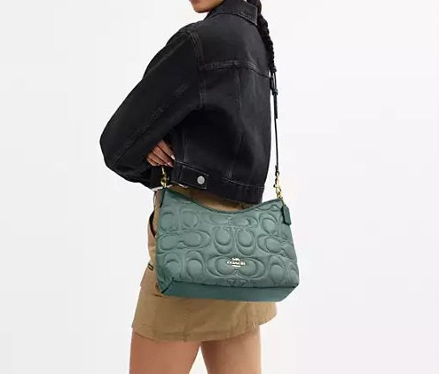 Laurel Shoulder Bag In Blocked Signature Leather Bag Dark Turquoise Coach