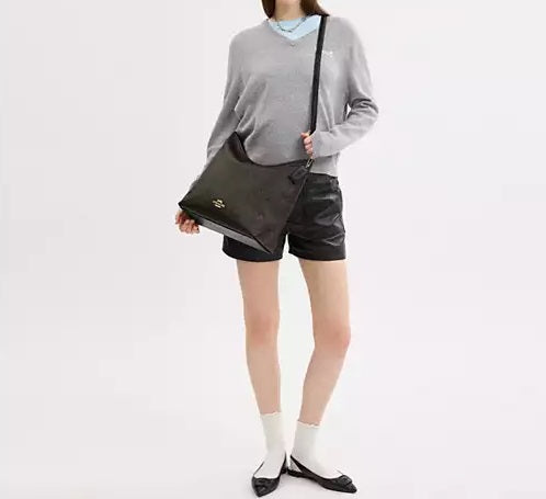 Laurel Large Shoulder Bag In Signature Canvas Walnut Black Coach