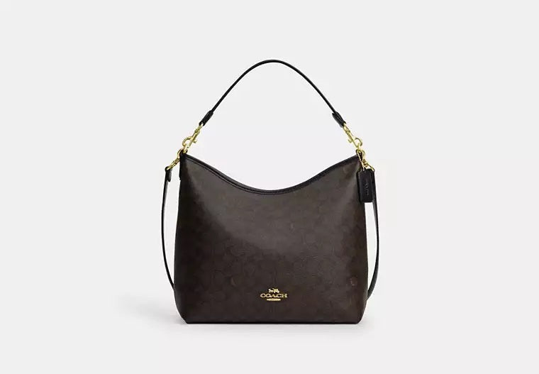 Laurel Large Shoulder Bag In Signature Canvas Walnut Black Coach