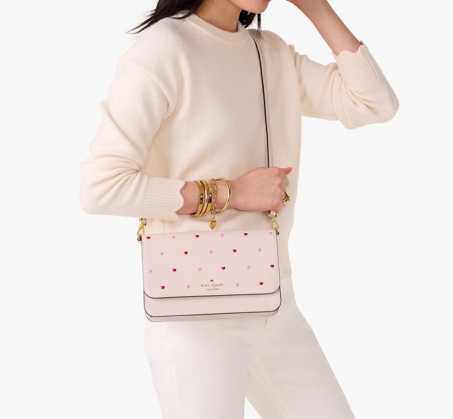 Madison Heart Studs Willow Convertible Crossbody Bag Powdered Sugar Kate Spade