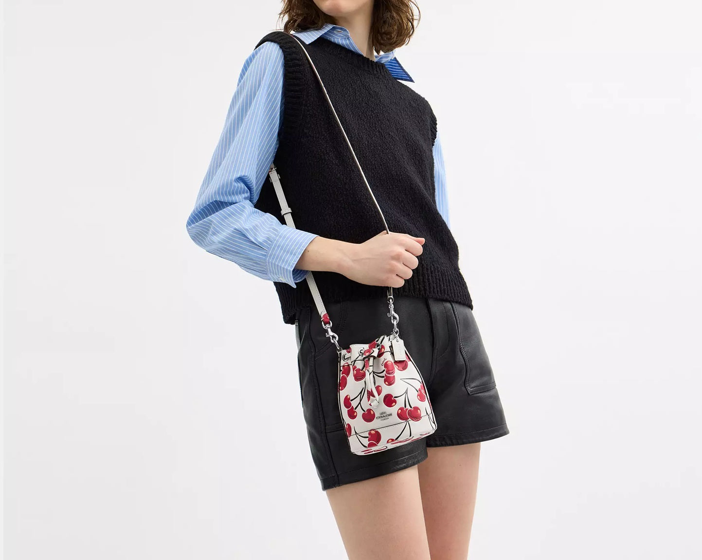Mini Bucket Bag With Cherry Print Chalk Multi Coach