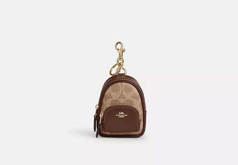 Mini Court Backpack Bag Charm In Signature Canvas Brown Coach