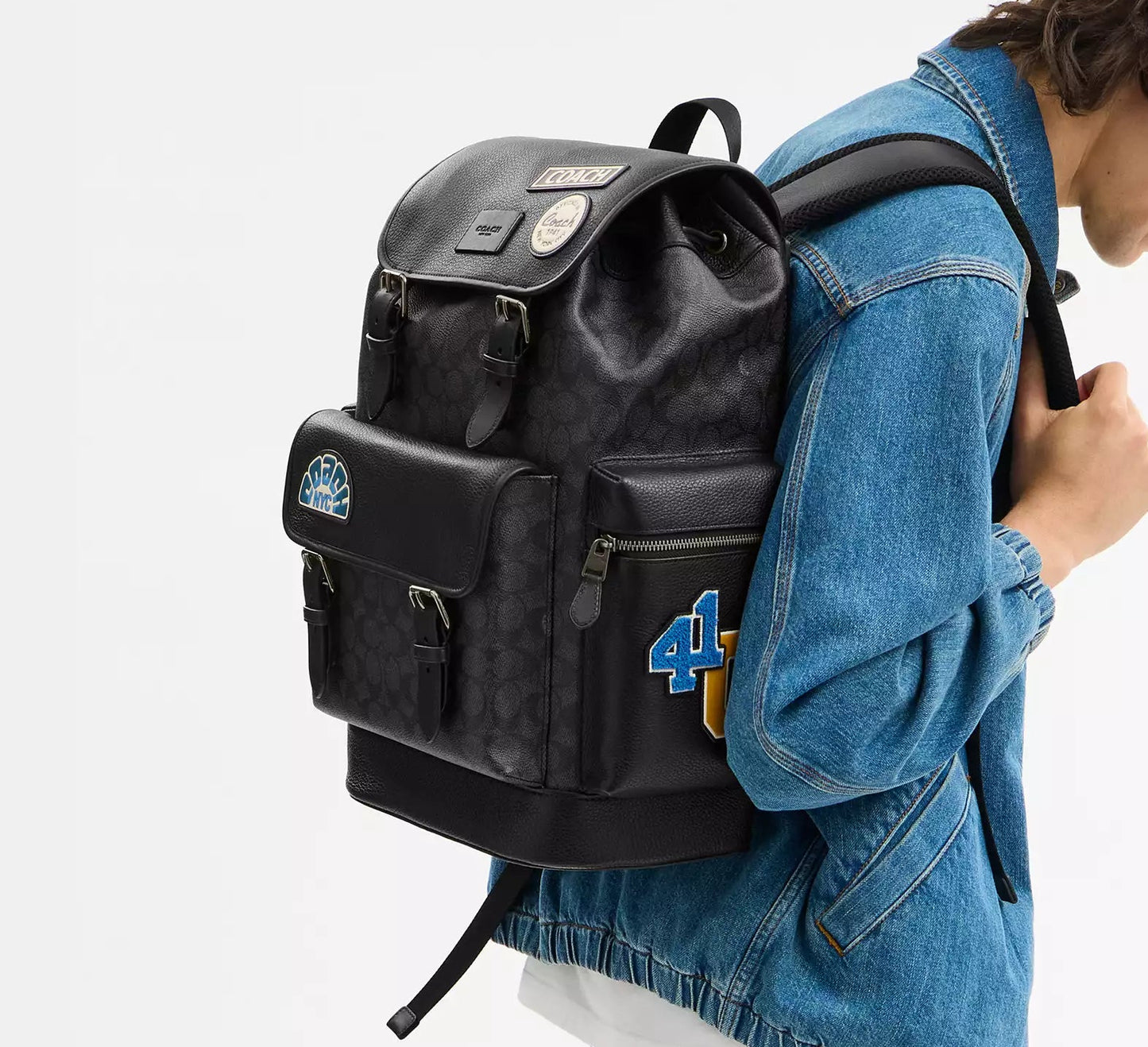 Sprint Backpack In Signature Canvas With Patches Charcoal Coach