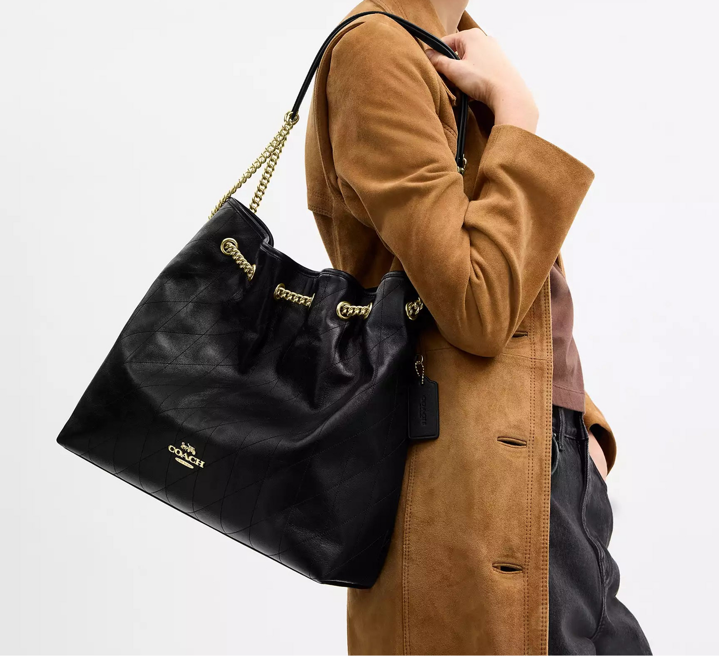 Evelyn Large Shoulder Bag With Quilting Black Coach